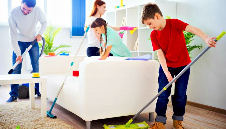 family cleaning a house, Thousand oaks storage tips to spring cleaning. 