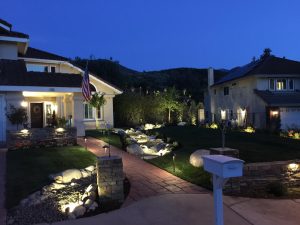 Home landscape lights. Self storage Thousand Oaks recommends installing lighting around the home. 