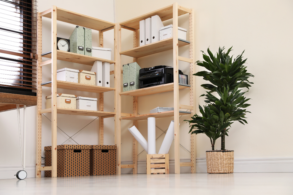 Organized shelves at your workspace 